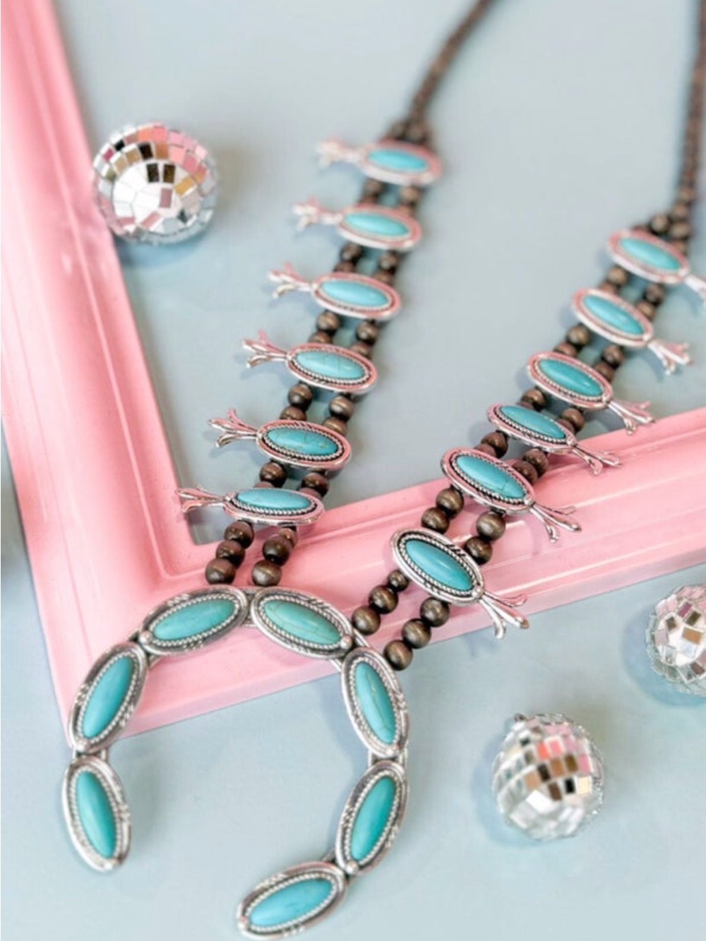 Turquoise Natural Stone Squash Blossom Necklace
